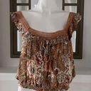 Rachel Zoe  Floral Baloon Top Cropped Ruffled Shoulder Sleeveless Size M NWT Photo 2