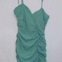 Blush Boutique  Green Tie Shoulder Sleeves Ruched Bodycon Mini Dress size large Photo 0