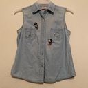 Disney  Store Shirt Medium Mickey Mouse Embroidered Button Sleeveless Denim Photo 2