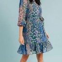 Rachel Parcell  Garden Blue Floral Shirt Dress Midi Chiffon Tie Waist Size 12 New Photo 0