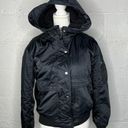 American Eagle  Women's Satin Hooded Ribbed Bomber Black Jacket Size Small Photo 0