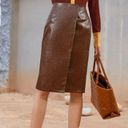 High waist PU leather wrap skirt Brown Size M Photo 0