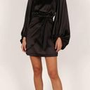 Petal and Pup  Opal Black Satin Long Balloon Sleeve Wrap Mini Dress 14 Photo 2