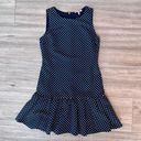 Juicy Couture  Women's Navy Blue Pleated Flare Hem Lined Poka Dots Dress Size 0 Photo 0