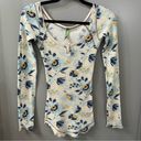 Free People Rare  Floral Graphic Thermal Henley Waffle Knit Size S Photo 0