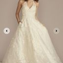 Oleg Cassini Ivory V-neck halter beaded lace ball gown wedding dress Photo 0