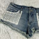 Hollister  Short-Short Low Rise Lace Pocket Raw Hem Blue Denim Jean Shorts 00 New Photo 2