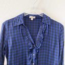 Maison Jules  Royal Cobalt Blue Buffalo Plaid Ruffle Button Down S Photo 75