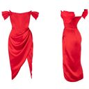 House Of CB  'Loretta' Red Satin Off Shoulder Dress/Size XS NWOT Photo 4