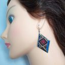 Western Cowgirl Wool & Alpaca Silver Earrings Set Boho Aztec Pattern Handmade Photo 3