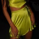 Amanda Uprichard  Anneli Wrap Micro Mini Skirt Lime Green MEDIUM Silk Designer Photo 3