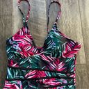 Beachsissi  NWT One Piece Swimsuit Size Large Black Pink Green Tropical Palm Photo 1