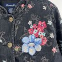 Denim & Co  (M) VINTAGE 90s Womens Black Floral Embroidered Button Up Jean Jacket Photo 3