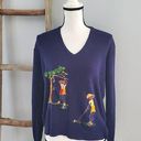 Vintage Blue Andrew Argenti  V-Neck Lightweight Golf Embroidered Sweater L Photo 0