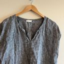 CP Shades  Gray Linen Split Neck Short Sleeve Tunic Blouse L Photo 8