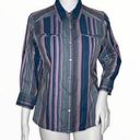 The North Face  Shirt Women Medium Purple Blue Striped Snap Button Organic Cotton Photo 0