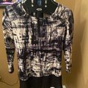 Dress Barn NWT  Black Pattern 3/4 Sleeve Long Tunic Top Sheer Bottom Underlay S Photo 7