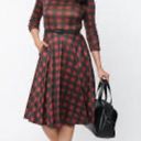 Unique Vintage Burgundy & Black Buffalo Plaid Knit Devon Swing Dress NWT | XL | Photo 0