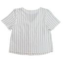 Urban Romantics  Women's Small Striped Linen Blend Cropped Button-Up Blouse Photo 3