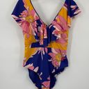 Trina Turk  Breeze Ruffle One Piece Swimsuit Retro Floral Print V Neck NEW 12 Photo 0