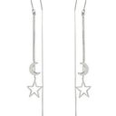 Silver Moon Star Threader Long Tassel Earring Chain, Drop Dangle Woman Earrings Photo 7