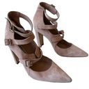 Manolo Blahnik Heels Pink Suede Triple Buckle Straps Pumps Women's Size 39 8.5 Photo 1