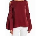 Ro & De  lace up bell sleeve satin maroon top size small Photo 0