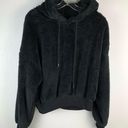 Forever 21 Black Hooded Sherpa Fleece Teddy Cropped Long Sleeve Plush Hoodie Photo 2