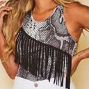 Peach Love California NWT Peach‎ California Love Black Snake Print Fringe Bodysuit Large Photo 1