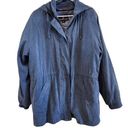 London Fog  Dusty Blue Puffer Coat Anorak Jacket Removable Hood Zip Up Size Large Photo 0