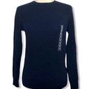 kim rogers NWOT Navy Blue Cable Knit Crewneck Sweater Top New Photo 0