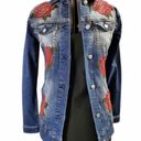 LuLaRoe Womens  Jaxon Red Rose Embroidered Rodeo Denim Jean Jacket - Sz XXS Photo 1