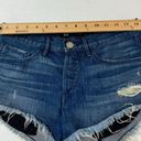 3x1  Women's Mid Rise Distressed Denim Shorts Raw Hem Blue Size 25 Photo 5