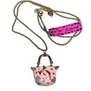 Betsey Johnson NWT  Pink with Clear Rhinestone Puruse Gold Tone Necklace Photo 0