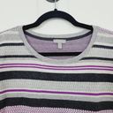 Talbots T by  Womens Medium Petite Grey Purple Striped Cotton Pullover Sweater Photo 7