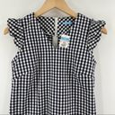 J. McLaughlin  Joselyn Dress Gingham Navy Blue Shift Ruffle Sleeve Size 0 NWT Photo 8