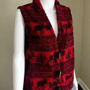 Woolrich Vintage  Red + Black Winter Print Fleece Vest Toggle Closure Photo 0