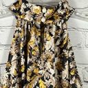 fab'rik Fab’rik Women’s Halter Sleeveless Blouse Smocked Hem Floral Black Beige Gold M Photo 5