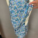 Vintage‎ Liberty Dress Apron Style Faux Wrap Side Ties Square Neck Blue Floral Size M Photo 11