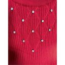 T Tahari  Women's Large Red Rhinestone Mock Neck Sleeveless Ribbed Sweater Pullov Photo 2