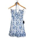 Lulus NEW  Stunning Shine White Blue Floral Print Halter Mini Dress XS NWT Photo 1