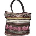 Antik Kraft  Brown Floral Embroidered Sequins Beaded Tapestry Oversized Tote Bag Photo 0