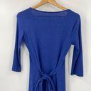 Kuhl  Organic Cotton Jersey Knit Salza Dress Ruched Bodice Tie Belt V Neck Blue S Photo 5
