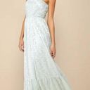 Lulus Elegant Sage Jacquard Floral Strapless Maxi Dress Photo 2