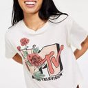 MTV Music Television Retro Cream Floral Graphic Cropped T Photo 0