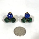 Vintage Blue  And Green Earrings, Gold Tone Clip On Faceted Plastic Glitter Beads Photo 2