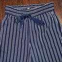 ZARA  Women’s Navy Blue & White Striped Paper Bag Tie Waist Stretchy Pants Photo 5