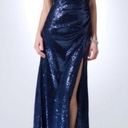 Cache  Navy Blue Sequin Formal Gown Maxi Dress with Slit 4 Photo 0