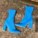 EGO  neon blue fitted stretch high ankle block chunky heel boots Photo 0