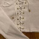 Sabo Skirt White Long Sleeve Lace up Tie Ribbed Crop Top Photo 4